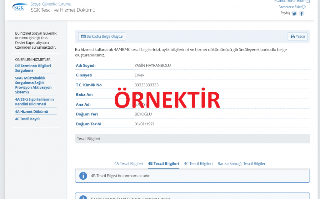 SGK Tescil ve Hizmet Dökümü